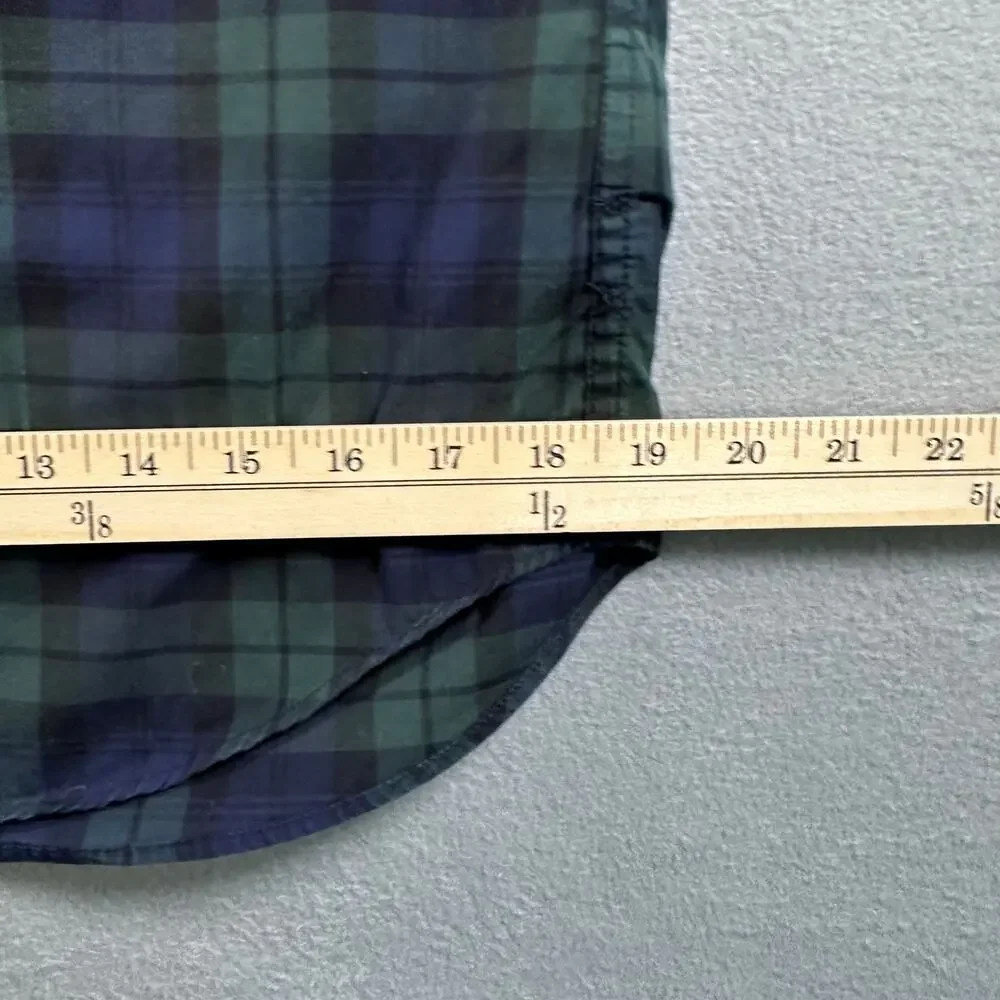 J. Crew Men's Med Slim Strech Wash Shirting Black Watch Tartan Green Blue Plaid